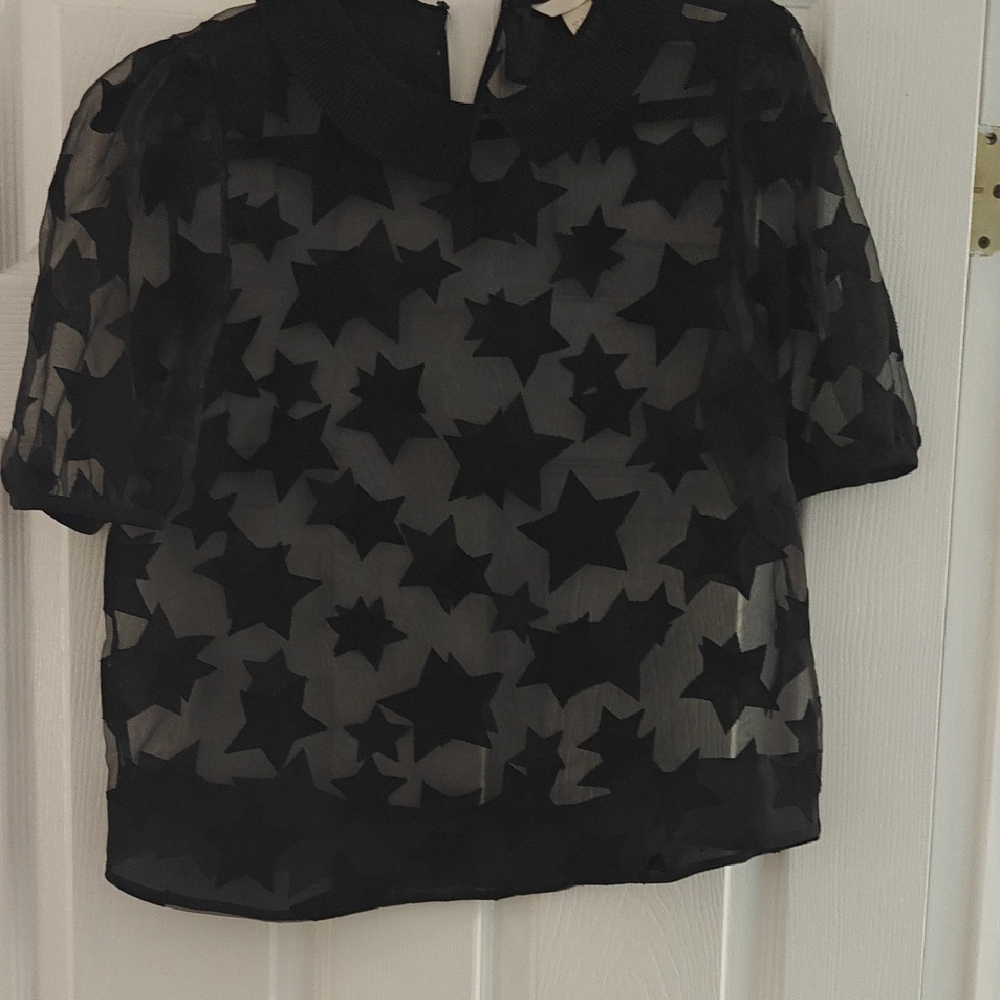 H&M Black Boxy Blouse with Mandarin Collar